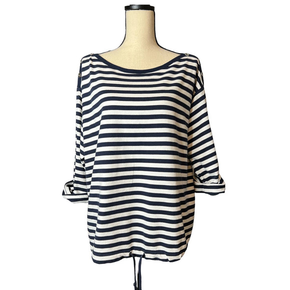 Anne Klein Tunic Top in Blue and White Stripes Boatneck w/Rolled Sleeves Size 1X - Picture 1 of 6